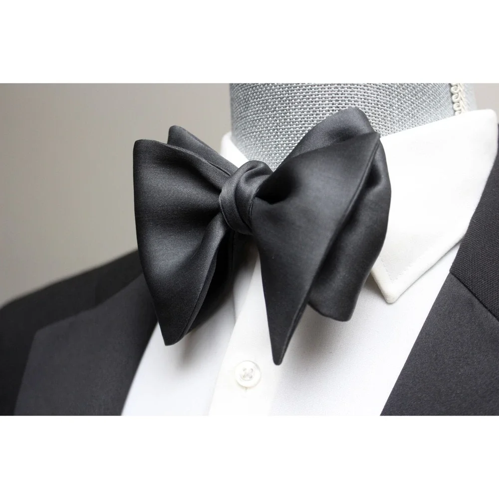 NWT Men's Self-tied Bow Tie Dark Grey Silk‎ Bowtie Big Butterfly S621